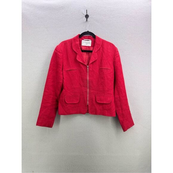 Vintage International Scene Womens Red Linen Zip Front Blazer Jacket Size 12 - Picture 7 of 9